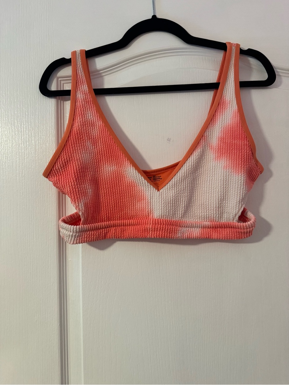 aerie Coral & White Tie-Dye V-Neck Ribbed bikini top